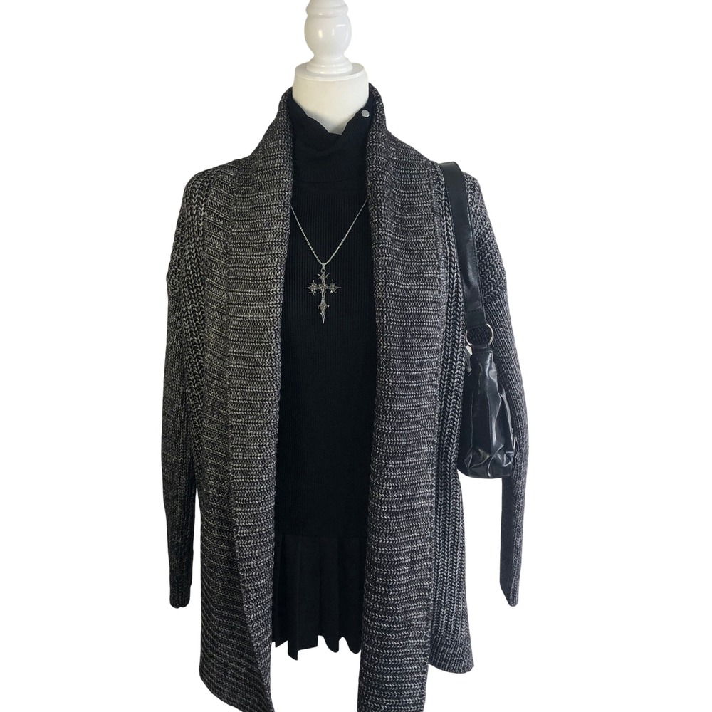 NWT Tommy Hilfiger Chunky Marled Knit Open Front Duster Cardigan Gray Womens S